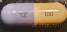 capsule purple yellow TZ 100   - UK trazodone 100 mg   - 